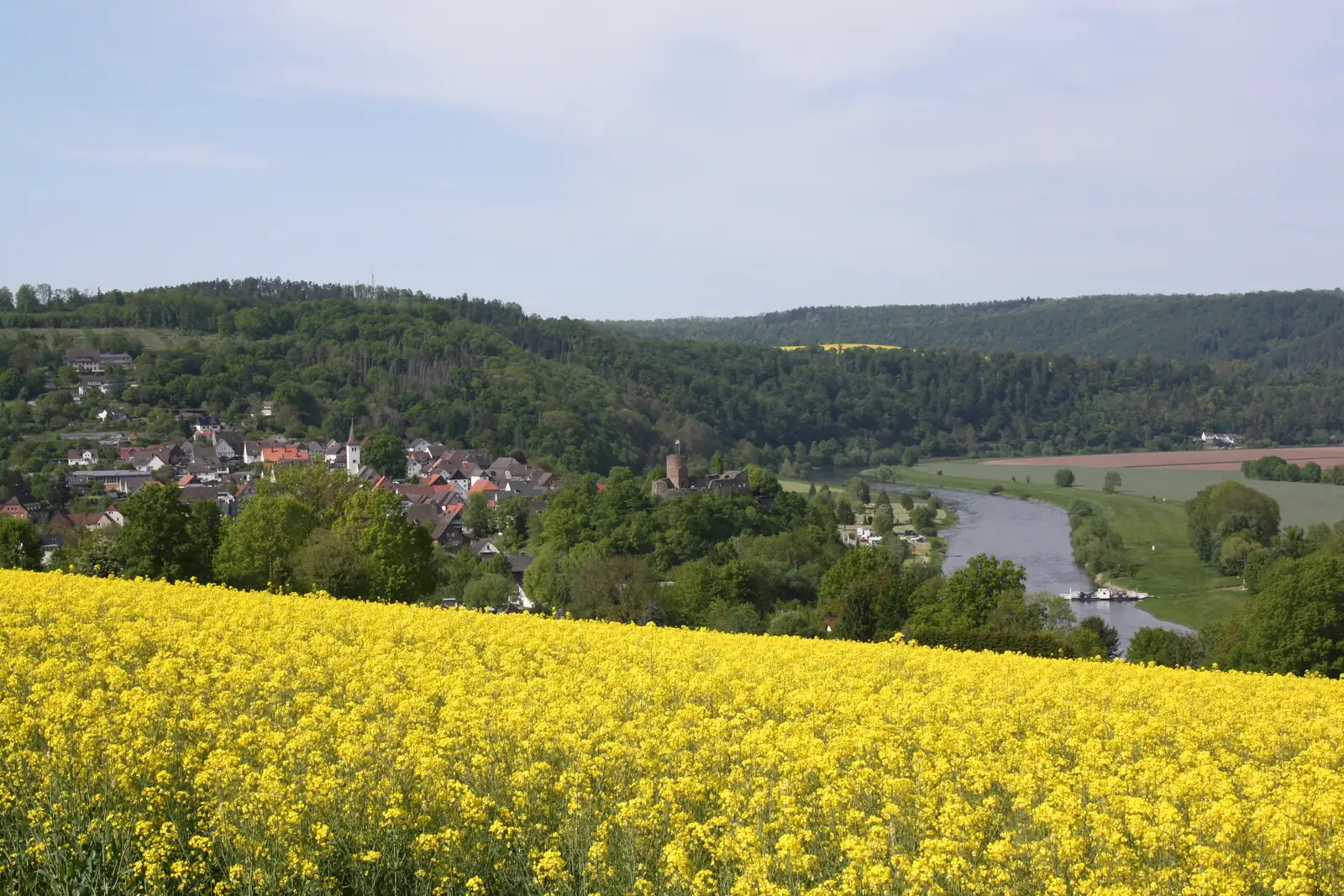 Rapsfeld mit Blick auf die umliegenden Orte
